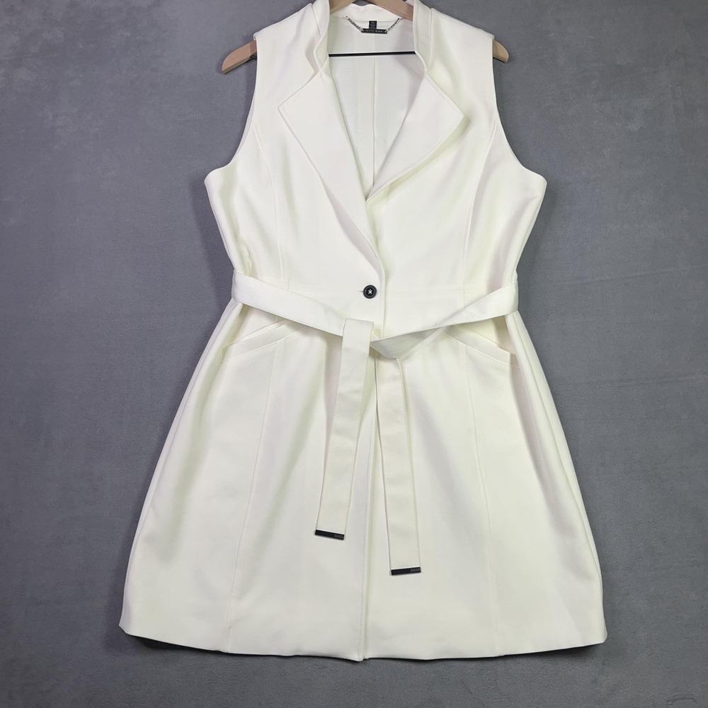 White House Black Market Vest Dress White‎ Belted Sleeveless Womens Large